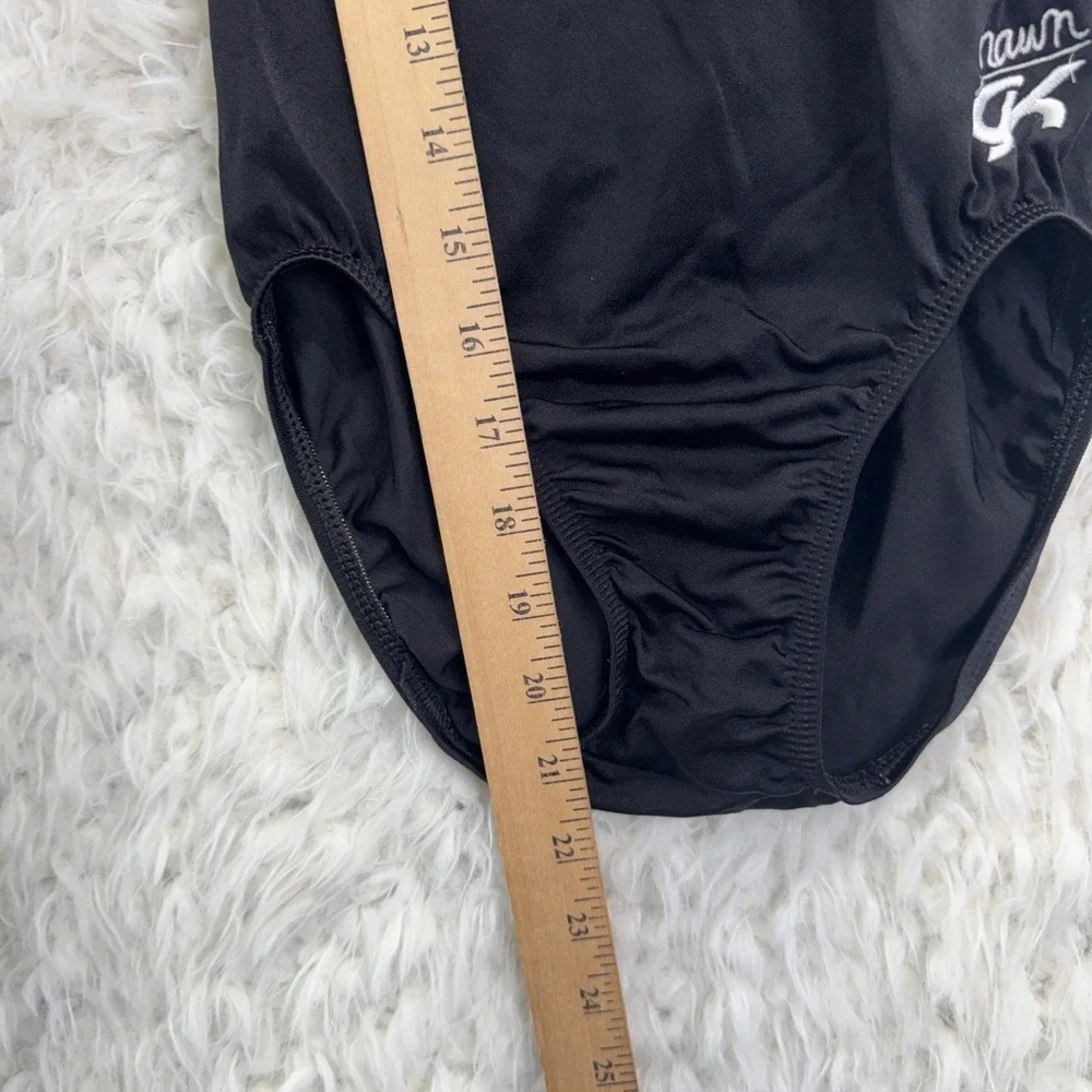 GK Elite Shawn Johnson Leotard Girls Black Silver Glitter Trim Gymnastics No Siz